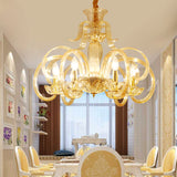 Amber Glass Candle Chandelier Light Traditional 6-Bulb Living Room Hanging Lamp with Curved Arm Amber Clearhalo 'Ceiling Lights' 'Chandeliers' 'Glass shade' 'Glass' 'Pendant Lights' Lighting' 736816