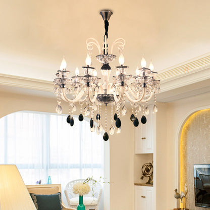 Vintage Candlestick Chandelier Lighting 10 Lights Clear and Black Crystal Pendant with Swooping Glass Arm Clear Clearhalo 'Ceiling Lights' 'Chandeliers' Lighting' options 736828_dde59879-1a82-4b26-8eca-7498687ead0a