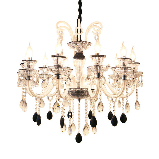 Vintage Candlestick Chandelier Lighting 10 Lights Clear and Black Crystal Pendant with Swooping Glass Arm Clearhalo 'Ceiling Lights' 'Chandeliers' Lighting' options 736829