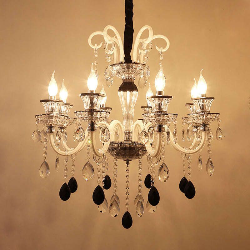 Vintage Candlestick Chandelier Lighting 10 Lights Clear and Black Crystal Pendant with Swooping Glass Arm Clearhalo 'Ceiling Lights' 'Chandeliers' Lighting' options 736830
