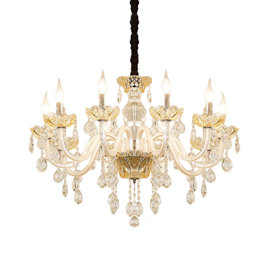 8 Bulbs Clear Crystal Chandelier Lamp Traditionalist White Candlestick Living Room Ceiling Pendant Clearhalo 'Ceiling Lights' 'Chandeliers' Lighting' options 736837