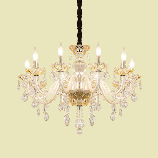 8 Bulbs Clear Crystal Chandelier Lamp Traditionalist White Candlestick Living Room Ceiling Pendant Clearhalo 'Ceiling Lights' 'Chandeliers' Lighting' options 736838