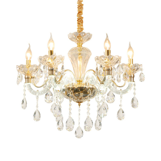Candelabra Crystal Ceiling Chandelier Vintage 6 Lights Dining Room Pendant in Gold with Clear Glass Shade Clearhalo 'Ceiling Lights' 'Chandeliers' Lighting' options 736842