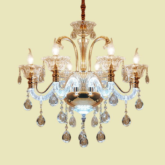 Clear Crystal Candle Chandelier Light Vintage 6 Bulbs Dining Room Hanging Lamp with Glass Shade Clearhalo 'Ceiling Lights' 'Chandeliers' Lighting' options 736846