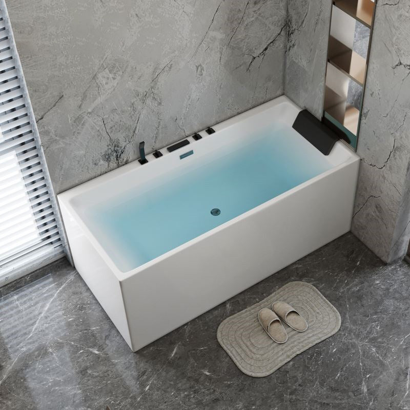 Modern Freestanding Rectangular Bath Acrylic White Soaking Bathtub Tub with Black 5-Piece Set Clearhalo 'Bathroom Remodel & Bathroom Fixtures' 'Bathtubs' 'Home Improvement' 'home_improvement' 'home_improvement_bathtubs' 'Showers & Bathtubs' 7368562