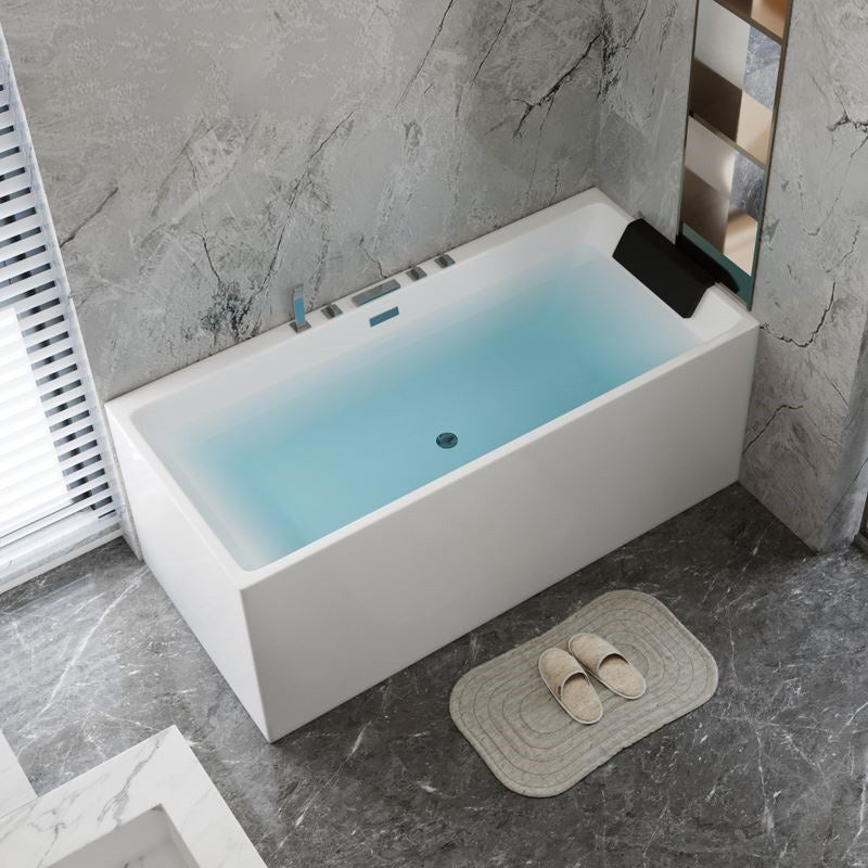 Modern Freestanding Rectangular Bath Acrylic White Soaking Bathtub Tub with Silver 5-Piece Set Clearhalo 'Bathroom Remodel & Bathroom Fixtures' 'Bathtubs' 'Home Improvement' 'home_improvement' 'home_improvement_bathtubs' 'Showers & Bathtubs' 7368563