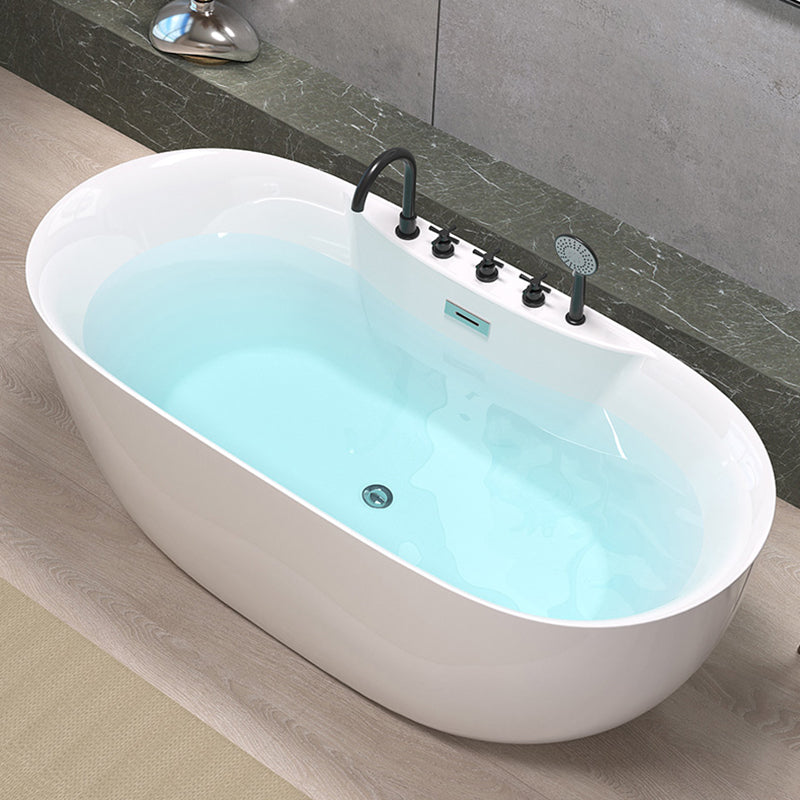 Back to Wall Modern Bathtub Freestanding Acrylic Soaking Bath White Tub with Black 5-Piece Set Clearhalo 'Bathroom Remodel & Bathroom Fixtures' 'Bathtubs' 'Home Improvement' 'home_improvement' 'home_improvement_bathtubs' 'Showers & Bathtubs' 7368637