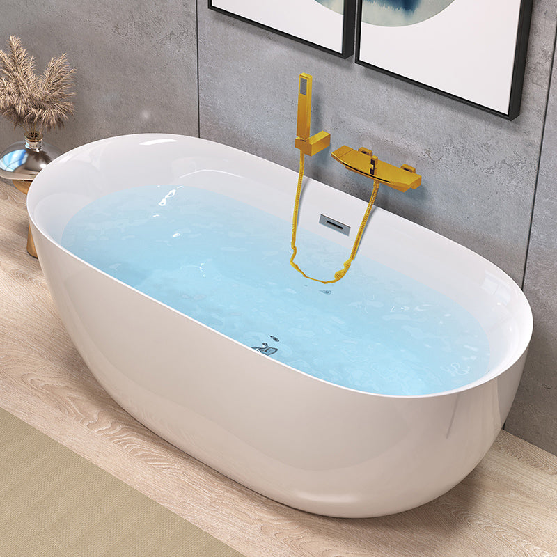 Back to Wall Modern Bathtub Freestanding Acrylic Soaking Bath Gold Tub with Wall Mounted Faucets Clearhalo 'Bathroom Remodel & Bathroom Fixtures' 'Bathtubs' 'Home Improvement' 'home_improvement' 'home_improvement_bathtubs' 'Showers & Bathtubs' 7368647