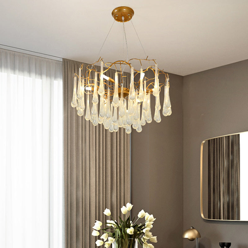 6 Lights Hanging Chandelier Modern Cascade Clear Bubble Crystal Suspension Light with Branch Iron Arm Clear Clearhalo 'Ceiling Lights' 'Chandeliers' 'Clear' 'Industrial' 'Modern Chandeliers' 'Modern' 'Tiffany' 'Traditional Chandeliers' Lighting' 736880