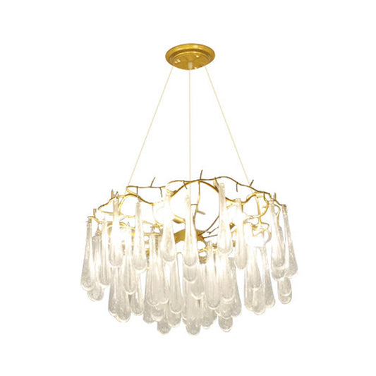 6 Lights Hanging Chandelier Modern Cascade Clear Bubble Crystal Suspension Light with Branch Iron Arm Clearhalo 'Ceiling Lights' 'Chandeliers' 'Clear' 'Industrial' 'Modern Chandeliers' 'Modern' 'Tiffany' 'Traditional Chandeliers' Lighting' 736881