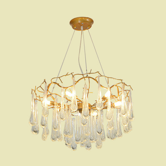 6 Lights Hanging Chandelier Modern Cascade Clear Bubble Crystal Suspension Light with Branch Iron Arm Clearhalo 'Ceiling Lights' 'Chandeliers' 'Clear' 'Industrial' 'Modern Chandeliers' 'Modern' 'Tiffany' 'Traditional Chandeliers' Lighting' 736882