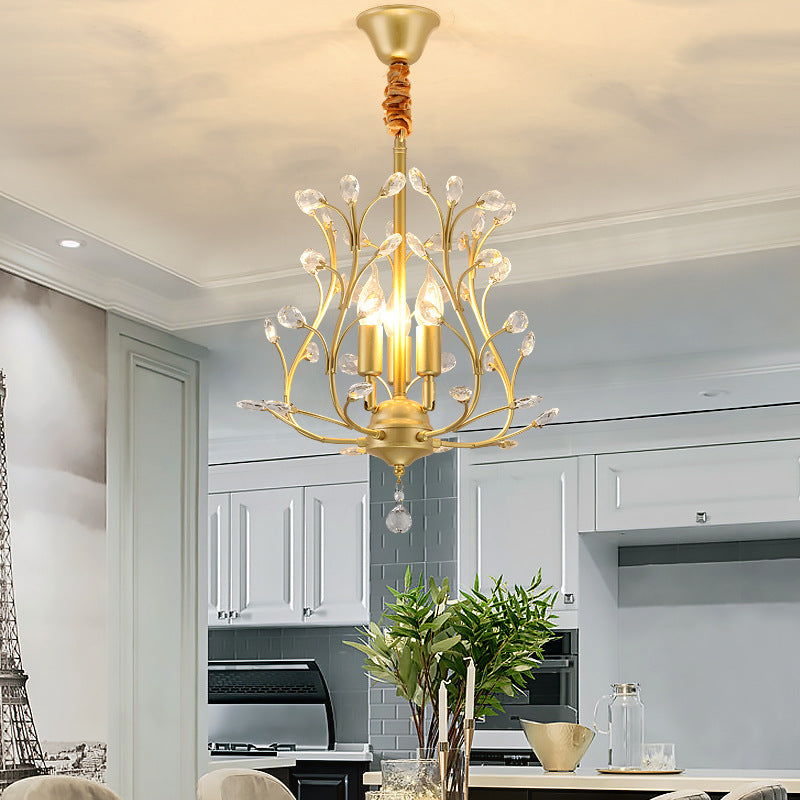 K9 Crystal Branch Ceiling Chandelier Contemporary 3 Lights Dining Room Pendant Lamp in Black/Gold Clearhalo 'Ceiling Lights' 'Chandeliers' 'Modern Chandeliers' 'Modern' Lighting' 736885