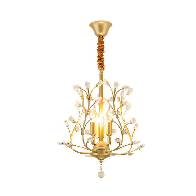 K9 Crystal Branch Ceiling Chandelier Contemporary 3 Lights Dining Room Pendant Lamp in Black/Gold Clearhalo 'Ceiling Lights' 'Chandeliers' 'Modern Chandeliers' 'Modern' Lighting' 736886