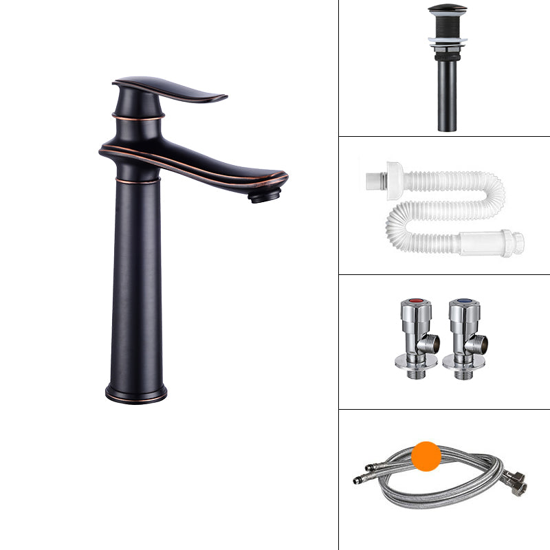 Country Wide Spread Bathroom Faucet Vintage Lever Lavatory Faucet Black 11.8" Shut-off Valve Included Clearhalo 'Bathroom Remodel & Bathroom Fixtures' 'Bathroom Sink Faucets' 'Bathroom Sinks & Faucet Components' 'bathroom_sink_faucets' 'Home Improvement' 'home_improvement' 'home_improvement_bathroom_sink_faucets' 7368863