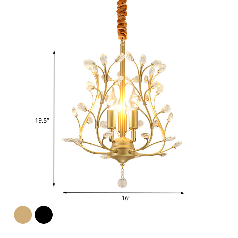 K9 Crystal Branch Ceiling Chandelier Contemporary 3 Lights Dining Room Pendant Lamp in Black/Gold Clearhalo 'Ceiling Lights' 'Chandeliers' 'Modern Chandeliers' 'Modern' Lighting' 736887