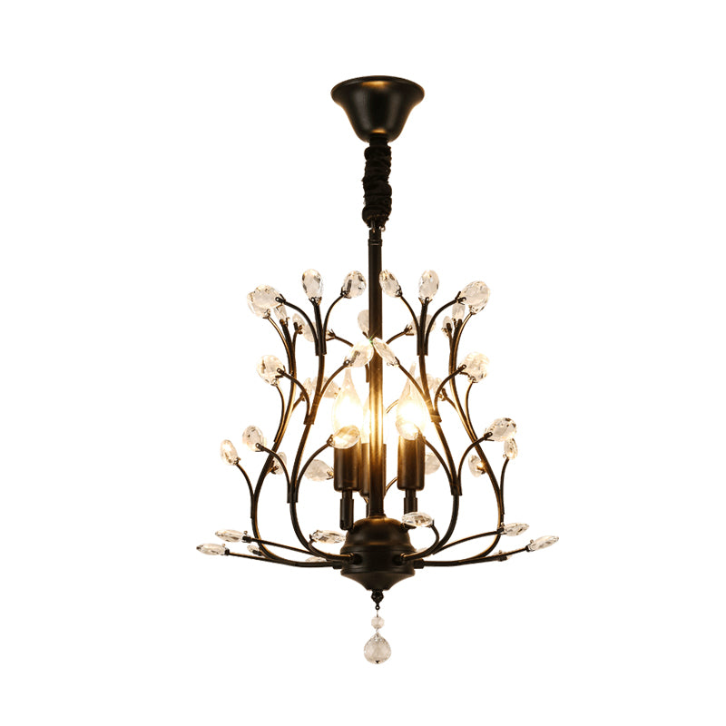 K9 Crystal Branch Ceiling Chandelier Contemporary 3 Lights Dining Room Pendant Lamp in Black/Gold Clearhalo 'Ceiling Lights' 'Chandeliers' 'Modern Chandeliers' 'Modern' Lighting' 736890