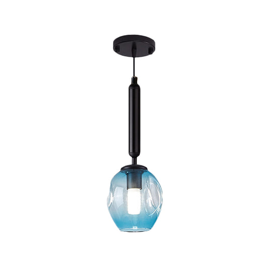 Tulip Bedside Hanging Lighting Blue/Smoke Gray Dimpled Glass 1 Light Modernist Pendant Lamp Fixture in Black/Gold Clearhalo 'Ceiling Lights' 'Glass shade' 'Glass' 'Modern Pendants' 'Modern' 'Pendant Lights' 'Pendants' Lighting' 736926