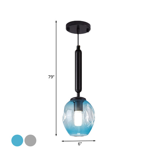 Tulip Bedside Hanging Lighting Blue/Smoke Gray Dimpled Glass 1 Light Modernist Pendant Lamp Fixture in Black/Gold Clearhalo 'Ceiling Lights' 'Glass shade' 'Glass' 'Modern Pendants' 'Modern' 'Pendant Lights' 'Pendants' Lighting' 736927