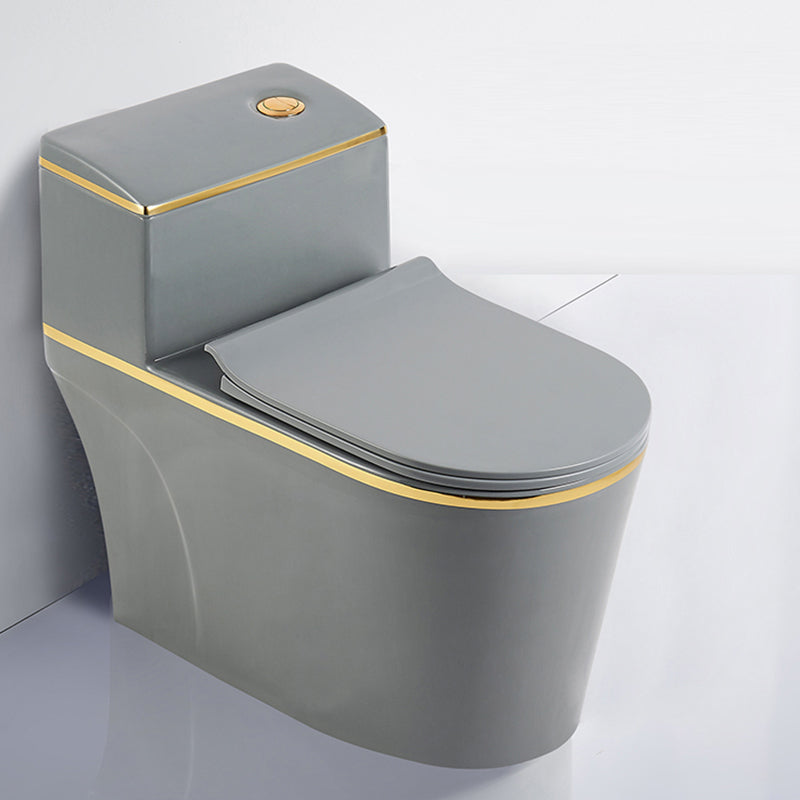 Floor Mounted Toilet All In One Porcelain Urine Toilet Traditional Siphon Jet Toilet 15"L x 28"W x 25"H Grey/ Gold 14" Clearhalo 'Bathroom Remodel & Bathroom Fixtures' 'Home Improvement' 'home_improvement' 'home_improvement_toilets' 'Toilets & Bidets' 'Toilets' 7369662