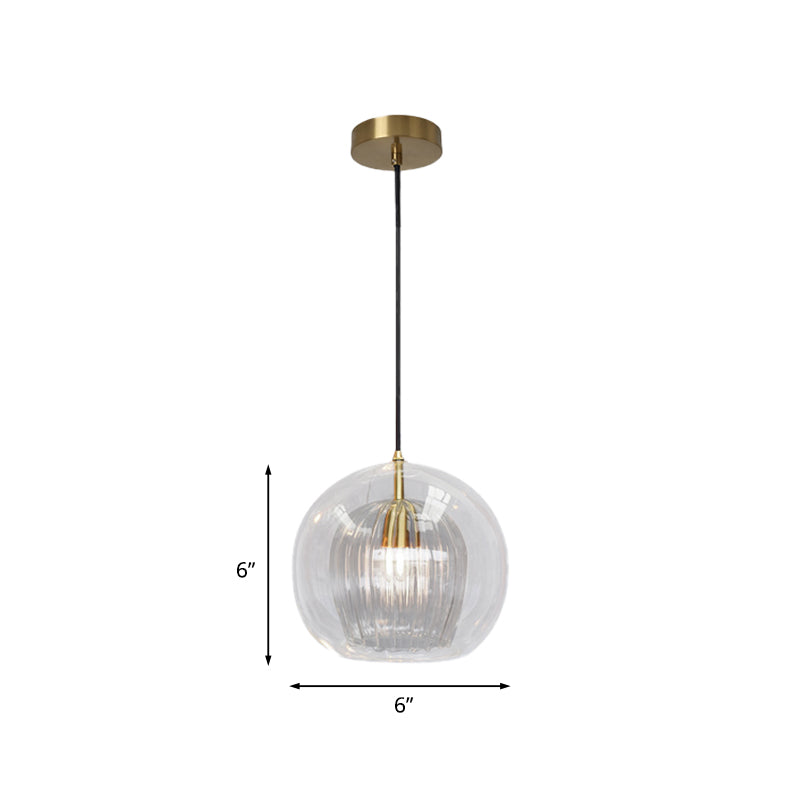 Global Clear Glass Mini Hanging Light Postmodern 1 Light Brass Suspension Lamp, 6"/10" Wide Clearhalo 'Ceiling Lights' 'Chandeliers' 'Glass shade' 'Glass' 'Modern Pendants' 'Modern' 'Pendant Lights' 'Pendants' Lighting' 736975