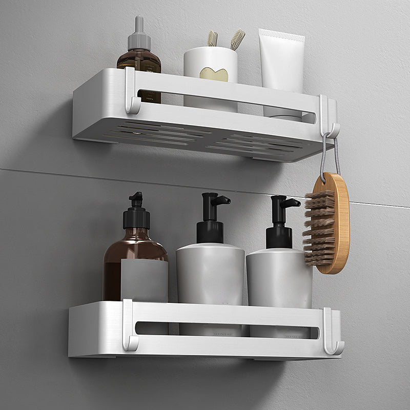 Silver Bathroom Accessory Set Modern Anti-rust 1/2/3 - Piece Bath Shelf Clearhalo 'Bathroom Hardware Sets' 'Bathroom Hardware' 'Bathroom Remodel & Bathroom Fixtures' 'bathroom_hardware_sets' 'Home Improvement' 'home_improvement' 'home_improvement_bathroom_hardware_sets' 7369754