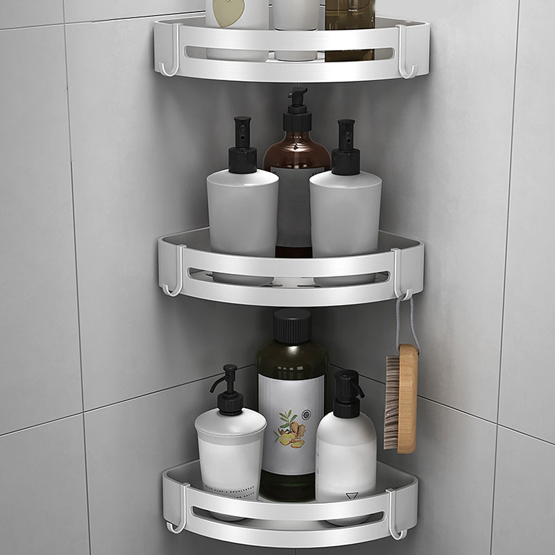 Silver Bathroom Accessory Set Modern Anti-rust 1/2/3 - Piece Bath Shelf 3 Piece Set Triangle Clearhalo 'Bathroom Hardware Sets' 'Bathroom Hardware' 'Bathroom Remodel & Bathroom Fixtures' 'bathroom_hardware_sets' 'Home Improvement' 'home_improvement' 'home_improvement_bathroom_hardware_sets' 7369755