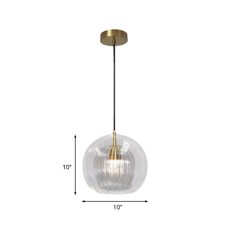 Global Clear Glass Mini Hanging Light Postmodern 1 Light Brass Suspension Lamp, 6"/10" Wide Clearhalo 'Ceiling Lights' 'Chandeliers' 'Glass shade' 'Glass' 'Modern Pendants' 'Modern' 'Pendant Lights' 'Pendants' Lighting' 736976