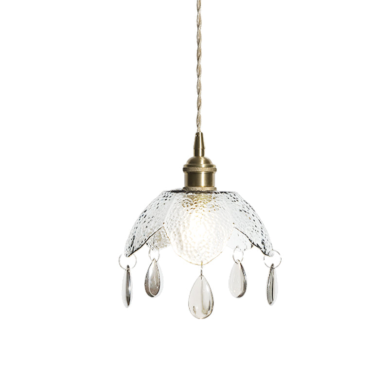 Brass Scalloped Bowl Hanging Lighting Vintage 1 Bulb Clear/Smoke Gray Water Glass Suspended Pendant Lamp Clearhalo 'Ceiling Lights' 'Close To Ceiling Lights' 'Glass shade' 'Glass' 'Modern Pendants' 'Modern' 'Pendant Lights' 'Pendants' Lighting' 737004