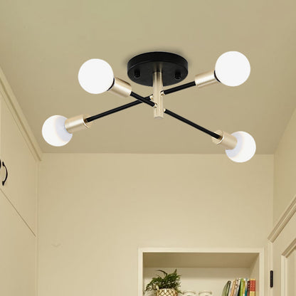 Black and Gold Sputnik Linear Semi Flush Light Modern 4/6 Heads Metal Ceiling Mounted Lamp over Table 4 Black-Gold Clearhalo 'Ceiling Lights' 'Close To Ceiling Lights' 'Close to ceiling' 'Semi-flushmount' Lighting' 737029