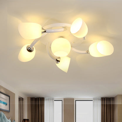 6/8 Lights Living Room Semi Flush Modern White Spiral Flush Mounted Light with Tulip Opal Glass Shade 6 White Clearhalo 'Ceiling Lights' 'Close To Ceiling Lights' 'Close to ceiling' 'Glass shade' 'Glass' 'Semi-flushmount' Lighting' 737062