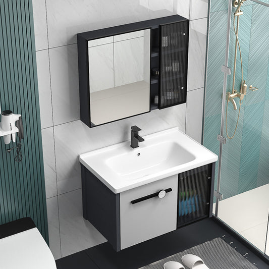 Metal Base Modern Bathroom Vanity Single Rectangular Wall Mount Vanity Set Clearhalo 'Bathroom Remodel & Bathroom Fixtures' 'Bathroom Vanities' 'bathroom_vanities' 'Home Improvement' 'home_improvement' 'home_improvement_bathroom_vanities' 7370906