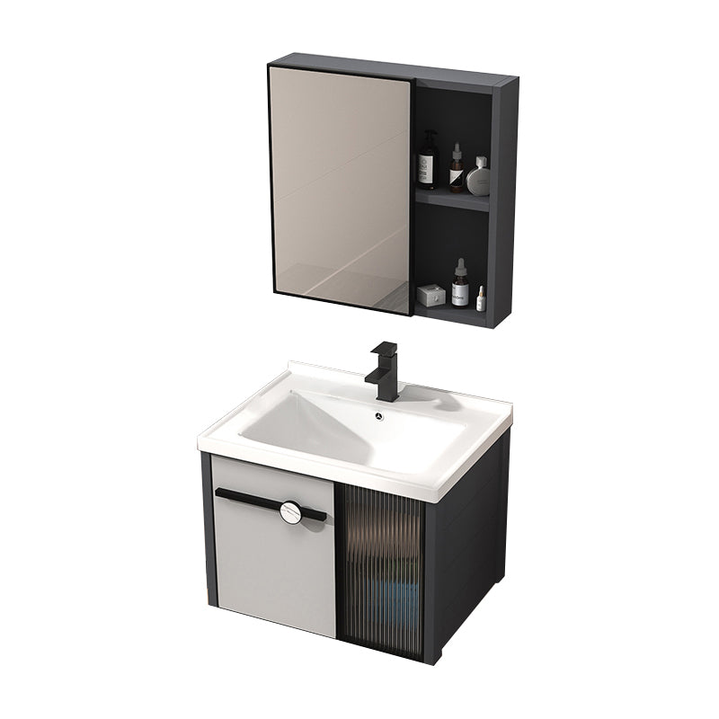 Metal Base Modern Bathroom Vanity Single Rectangular Wall Mount Vanity Set Vanity & Faucet & Mirror Cabinet 24"L x 19"W x 18"H Clearhalo 'Bathroom Remodel & Bathroom Fixtures' 'Bathroom Vanities' 'bathroom_vanities' 'Home Improvement' 'home_improvement' 'home_improvement_bathroom_vanities' 7370907
