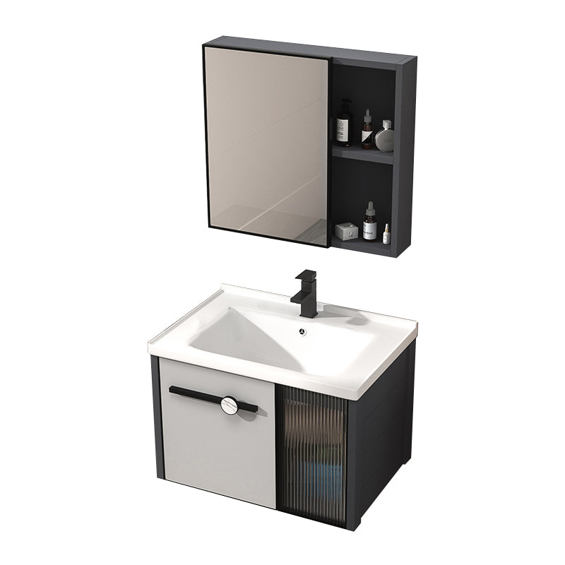 Metal Base Modern Bathroom Vanity Single Rectangular Wall Mount Vanity Set Vanity & Faucet & Mirror Cabinet 28"L x 19"W x 18"H Clearhalo 'Bathroom Remodel & Bathroom Fixtures' 'Bathroom Vanities' 'bathroom_vanities' 'Home Improvement' 'home_improvement' 'home_improvement_bathroom_vanities' 7370908