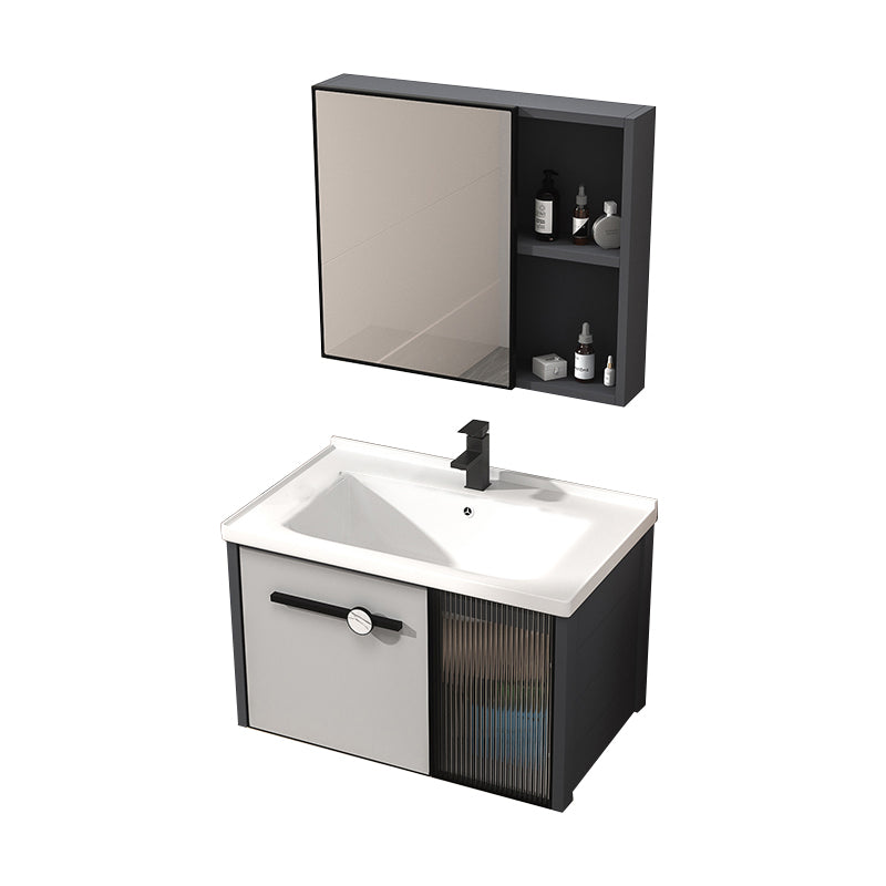 Metal Base Modern Bathroom Vanity Single Rectangular Wall Mount Vanity Set Vanity & Faucet & Mirror Cabinet 32"L x 19"W x 18"H Clearhalo 'Bathroom Remodel & Bathroom Fixtures' 'Bathroom Vanities' 'bathroom_vanities' 'Home Improvement' 'home_improvement' 'home_improvement_bathroom_vanities' 7370911