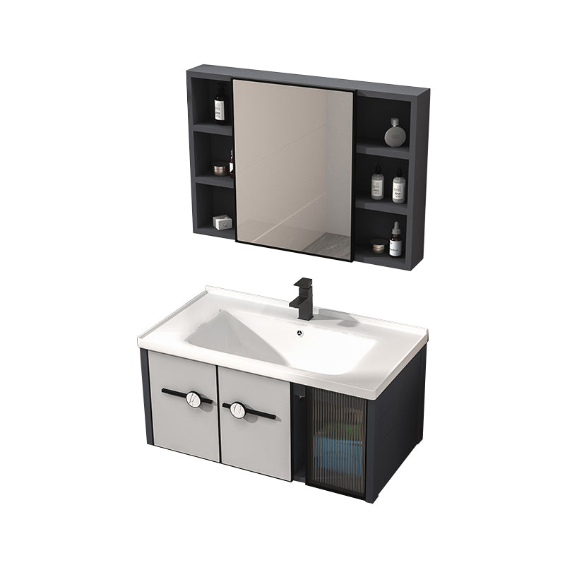 Metal Base Modern Bathroom Vanity Single Rectangular Wall Mount Vanity Set Vanity & Faucet & Mirror Cabinet 35.8"L x 18.9"W x 17.7"H Clearhalo 'Bathroom Remodel & Bathroom Fixtures' 'Bathroom Vanities' 'bathroom_vanities' 'Home Improvement' 'home_improvement' 'home_improvement_bathroom_vanities' 7370913