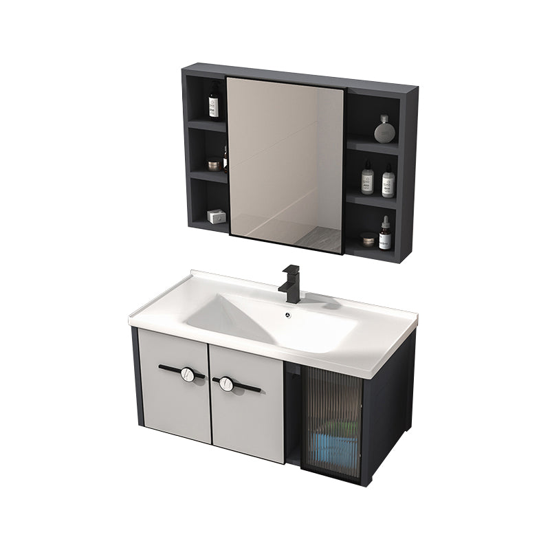 Metal Base Modern Bathroom Vanity Single Rectangular Wall Mount Vanity Set Vanity & Faucet & Mirror Cabinet 40"L x 19"W x 18"H Clearhalo 'Bathroom Remodel & Bathroom Fixtures' 'Bathroom Vanities' 'bathroom_vanities' 'Home Improvement' 'home_improvement' 'home_improvement_bathroom_vanities' 7370915