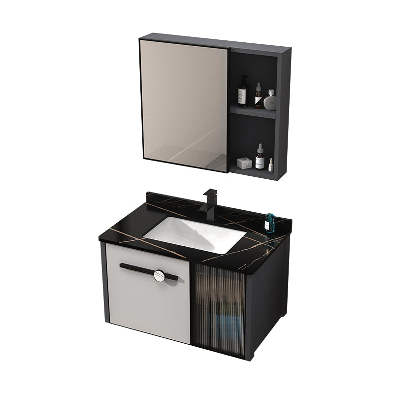 Metal Base Modern Bathroom Vanity Single Rectangular Wall Mount Vanity Set Vanity & Faucet & Mirror Cabinet 31.5"L x 18.9"W x 17.7"H Clearhalo 'Bathroom Remodel & Bathroom Fixtures' 'Bathroom Vanities' 'bathroom_vanities' 'Home Improvement' 'home_improvement' 'home_improvement_bathroom_vanities' 7370920