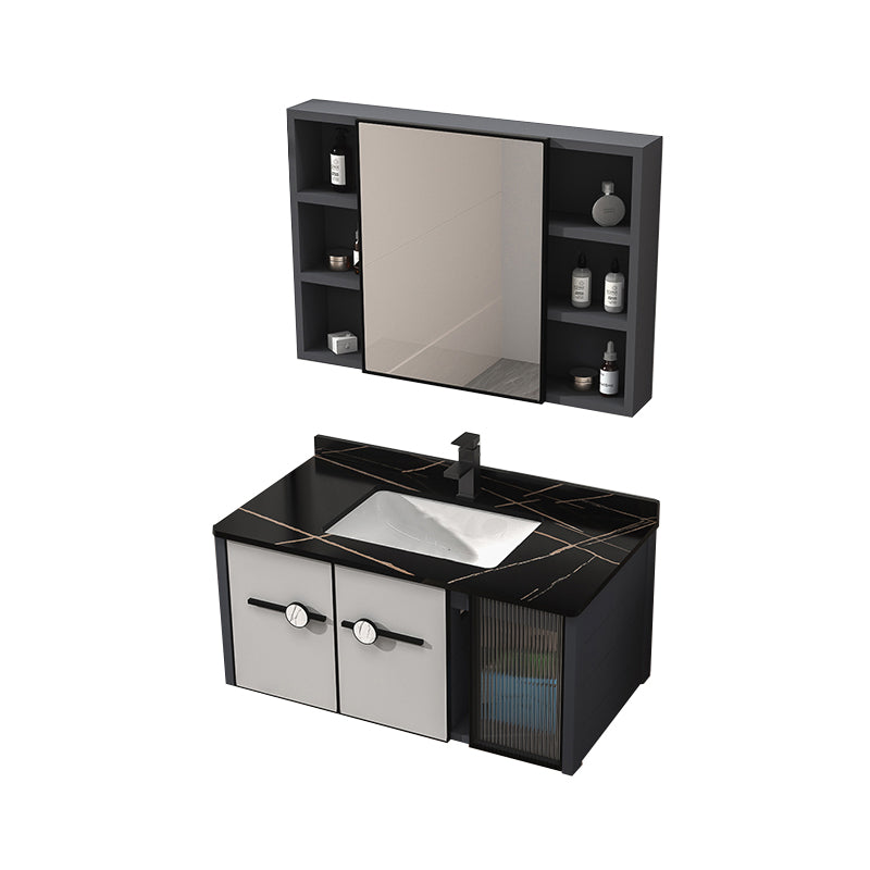 Metal Base Modern Bathroom Vanity Single Rectangular Wall Mount Vanity Set Vanity & Faucet & Mirror Cabinet 35"L x 19"W x 18"H Clearhalo 'Bathroom Remodel & Bathroom Fixtures' 'Bathroom Vanities' 'bathroom_vanities' 'Home Improvement' 'home_improvement' 'home_improvement_bathroom_vanities' 7370923