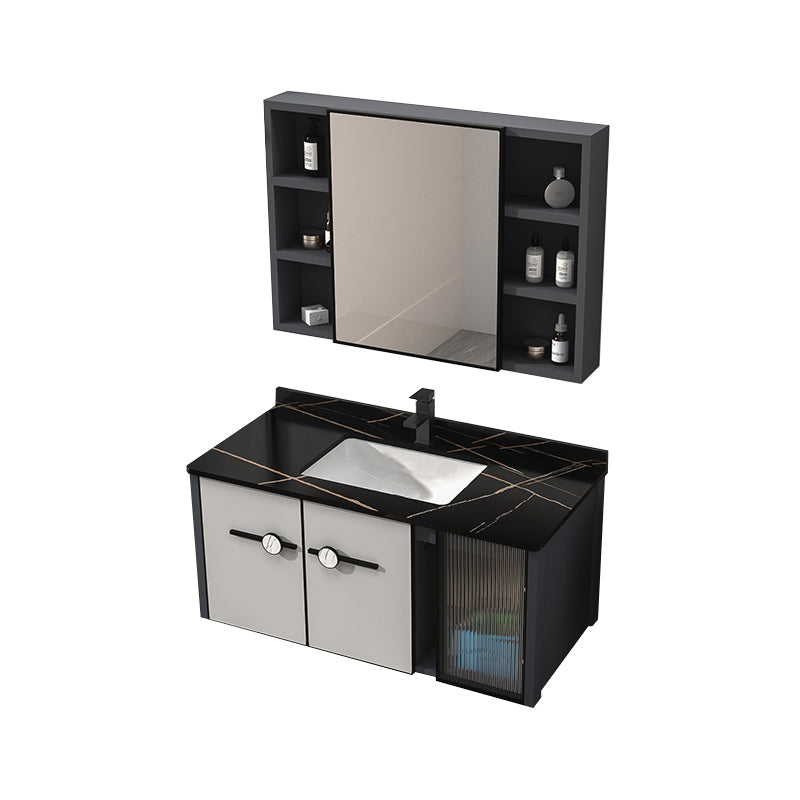Metal Base Modern Bathroom Vanity Single Rectangular Wall Mount Vanity Set Vanity & Faucet & Mirror Cabinet 39.5"L x 19"W x 18"H Clearhalo 'Bathroom Remodel & Bathroom Fixtures' 'Bathroom Vanities' 'bathroom_vanities' 'Home Improvement' 'home_improvement' 'home_improvement_bathroom_vanities' 7370924