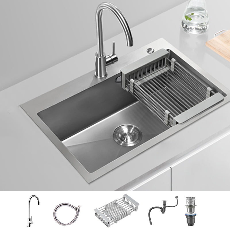 Soundproof Drop-In Kitchen Sink Diversion Design Kitchen Sink with Faucet 27"L x 18"W x 8"H Round Faucet Clearhalo 'Home Improvement' 'home_improvement' 'home_improvement_kitchen_sinks' 'Kitchen Remodel & Kitchen Fixtures' 'Kitchen Sinks & Faucet Components' 'Kitchen Sinks' 'kitchen_sinks' 7371284