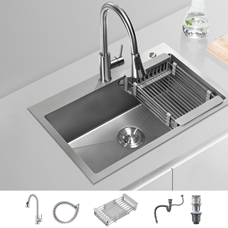 Soundproof Drop-In Kitchen Sink Diversion Design Kitchen Sink with Faucet 27"L x 18"W x 8"H Pull Out Faucet Clearhalo 'Home Improvement' 'home_improvement' 'home_improvement_kitchen_sinks' 'Kitchen Remodel & Kitchen Fixtures' 'Kitchen Sinks & Faucet Components' 'Kitchen Sinks' 'kitchen_sinks' 7371286