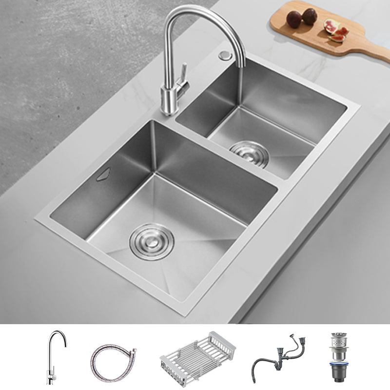 Soundproof Drop-In Kitchen Sink Diversion Design Kitchen Sink with Faucet 31"L x 18"W x 8"H Round Faucet Clearhalo 'Home Improvement' 'home_improvement' 'home_improvement_kitchen_sinks' 'Kitchen Remodel & Kitchen Fixtures' 'Kitchen Sinks & Faucet Components' 'Kitchen Sinks' 'kitchen_sinks' 7371290