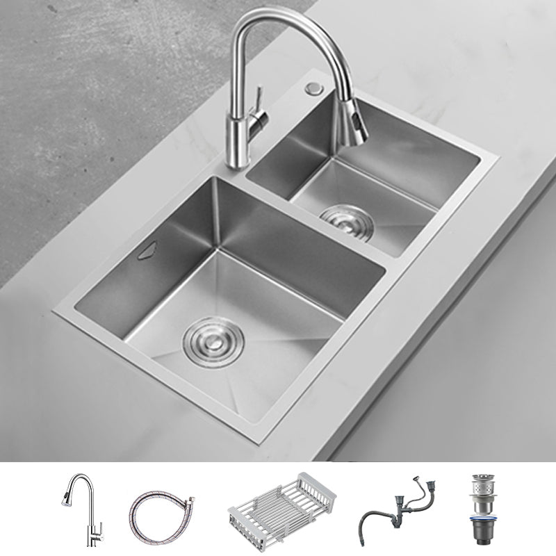 Soundproof Drop-In Kitchen Sink Diversion Design Kitchen Sink with Faucet 31"L x 18"W x 8"H Pull Out Faucet Clearhalo 'Home Improvement' 'home_improvement' 'home_improvement_kitchen_sinks' 'Kitchen Remodel & Kitchen Fixtures' 'Kitchen Sinks & Faucet Components' 'Kitchen Sinks' 'kitchen_sinks' 7371292