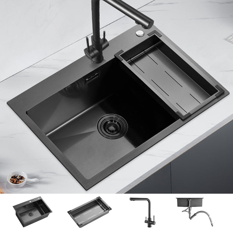 Soundproof Kitchen Sink Overflow Hole Design Drop-In Kitchen Sink with Faucet 26"L x 18"W x 8"H Black Square Faucet Clearhalo 'Home Improvement' 'home_improvement' 'home_improvement_kitchen_sinks' 'Kitchen Remodel & Kitchen Fixtures' 'Kitchen Sinks & Faucet Components' 'Kitchen Sinks' 'kitchen_sinks' 7371305