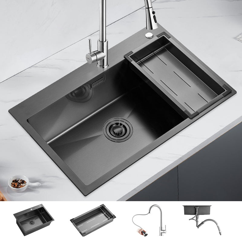 Soundproof Kitchen Sink Overflow Hole Design Drop-In Kitchen Sink with Faucet 28"L x 18"W x 8"H Black Pull Out Faucet Clearhalo 'Home Improvement' 'home_improvement' 'home_improvement_kitchen_sinks' 'Kitchen Remodel & Kitchen Fixtures' 'Kitchen Sinks & Faucet Components' 'Kitchen Sinks' 'kitchen_sinks' 7371309
