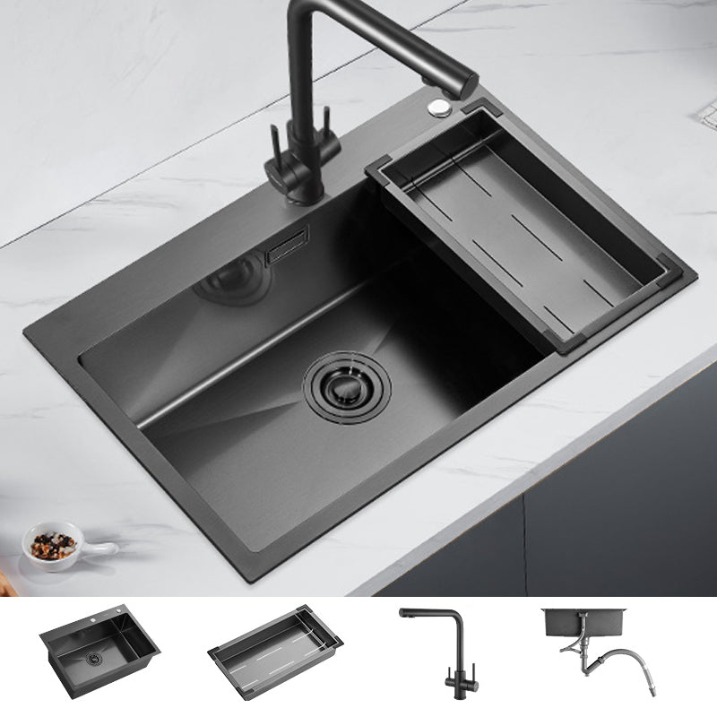 Soundproof Kitchen Sink Overflow Hole Design Drop-In Kitchen Sink with Faucet 28"L x 18"W x 8"H Black Square Faucet Clearhalo 'Home Improvement' 'home_improvement' 'home_improvement_kitchen_sinks' 'Kitchen Remodel & Kitchen Fixtures' 'Kitchen Sinks & Faucet Components' 'Kitchen Sinks' 'kitchen_sinks' 7371314
