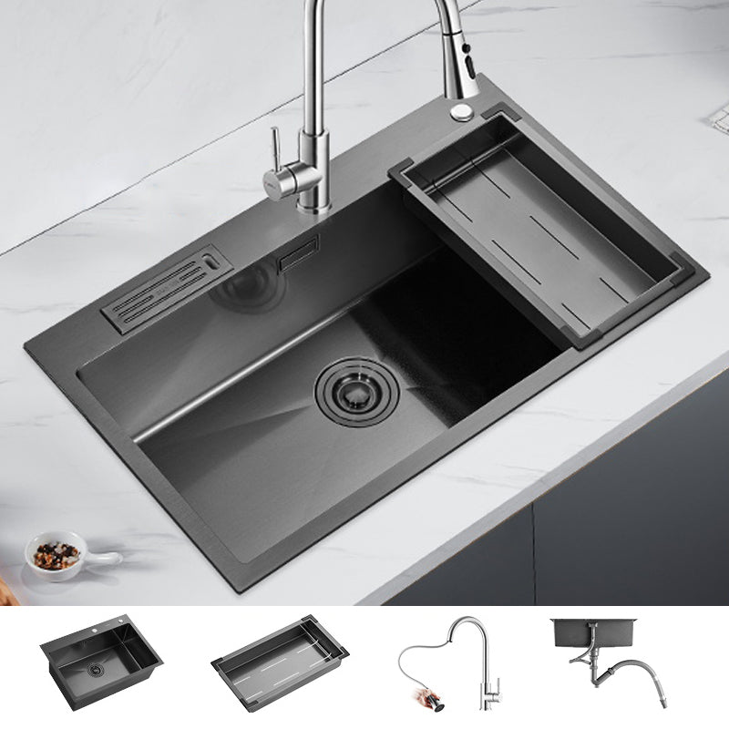 Soundproof Kitchen Sink Overflow Hole Design Drop-In Kitchen Sink with Faucet 29.5"L x 17.7"W x 8.3"H Black Pull Out Faucet Clearhalo 'Home Improvement' 'home_improvement' 'home_improvement_kitchen_sinks' 'Kitchen Remodel & Kitchen Fixtures' 'Kitchen Sinks & Faucet Components' 'Kitchen Sinks' 'kitchen_sinks' 7371318