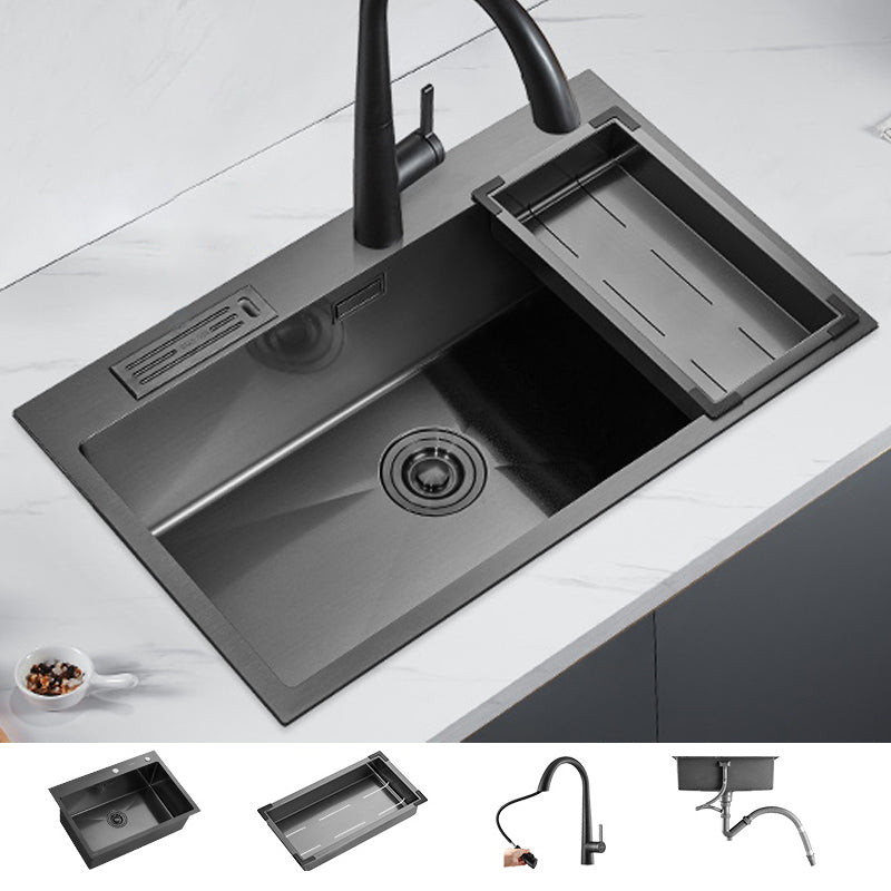 Soundproof Kitchen Sink Overflow Hole Design Drop-In Kitchen Sink with Faucet 29.5"L x 17.7"W x 8.3"H Black Concealed Pull-Out Faucet Clearhalo 'Home Improvement' 'home_improvement' 'home_improvement_kitchen_sinks' 'Kitchen Remodel & Kitchen Fixtures' 'Kitchen Sinks & Faucet Components' 'Kitchen Sinks' 'kitchen_sinks' 7371319