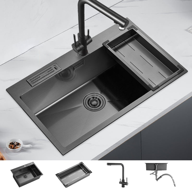Soundproof Kitchen Sink Overflow Hole Design Drop-In Kitchen Sink with Faucet 29.5"L x 17.7"W x 8.3"H Black Square Faucet Clearhalo 'Home Improvement' 'home_improvement' 'home_improvement_kitchen_sinks' 'Kitchen Remodel & Kitchen Fixtures' 'Kitchen Sinks & Faucet Components' 'Kitchen Sinks' 'kitchen_sinks' 7371320