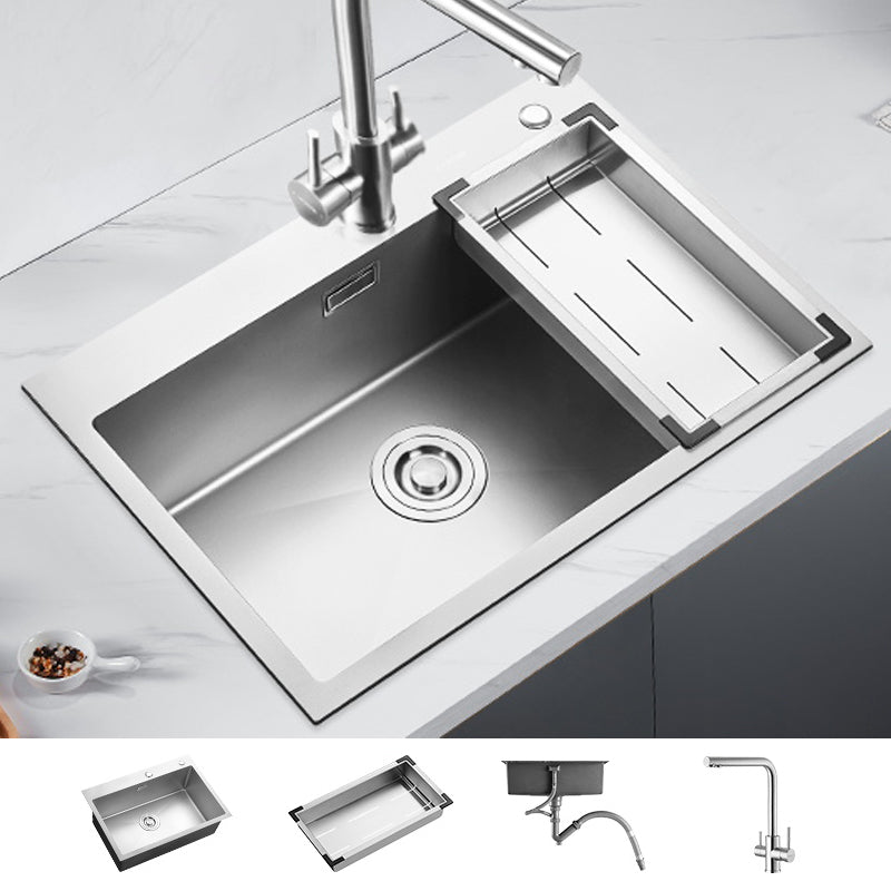Soundproof Kitchen Sink Overflow Hole Design Drop-In Kitchen Sink with Faucet 26"L x 18"W x 8"H Silver Square Faucet Clearhalo 'Home Improvement' 'home_improvement' 'home_improvement_kitchen_sinks' 'Kitchen Remodel & Kitchen Fixtures' 'Kitchen Sinks & Faucet Components' 'Kitchen Sinks' 'kitchen_sinks' 7371323
